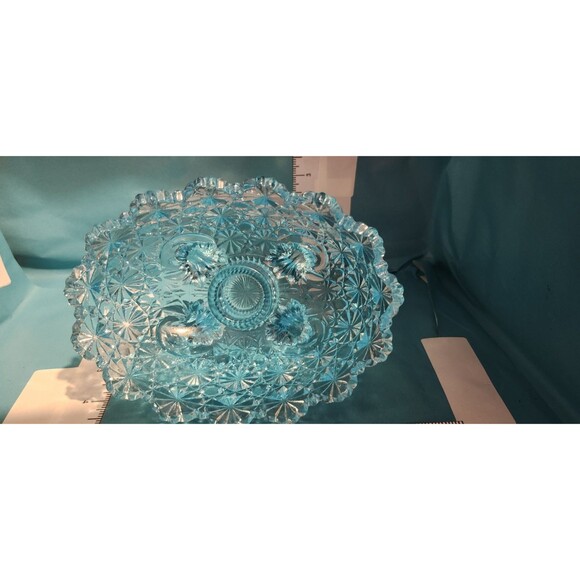 Vintage Blue Daisy & Button Pressed Glass Footed Bowl 3-Leg 6.5" Retro - Picture 1 of 11